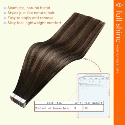 Image of Full Shine Tape in Extensions, 20 Inch Brown Ombre | 100g 40PCS, Straight Double Sided Hair Extensions Tape In, Invisible Skin Weft Soft Remy Finish for Women Styling
