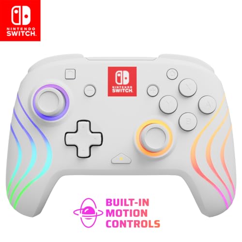 PDP Afterglow Wave Wireless Nintendo Switch Pro Controller with Motion Controls, Fully Licensed for Switch/OLED Model, Customizable LED Lighting, 30 Foot Range, 20 Hr Rechargeable Battery Power: White
