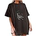KGLHTYU Streetwear Sport Oberteile Teenager Mädchen Tunika Sommer Oberteile Mode Lose Rundhals Kurzarm Oversize Tshirt T-Shirt Damen Vintage Drucken Bluse Vintage Sweatshirt, A1-dark Gray, L
