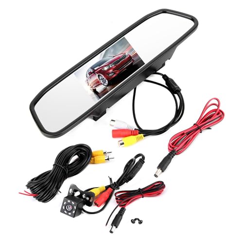 Monitor de Espejo retrovisor HD para automóvil, 4.3in Monitor de Espejo retrovisor HD para automóvil 8LED Cámara de Marcha atrás de visión Nocturna a Prueba de Agua Monitor de automóvil