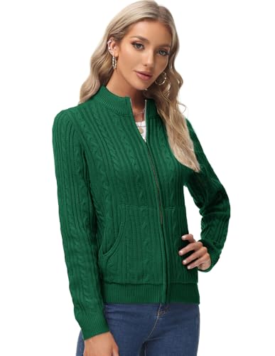 KANCY KOLE Women's Zip Up Cable Knit Sweater Long Sleeve Open Front Cardigan Warm Cardigan with Pockets Outwear Coat3