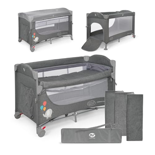 ms BabyWorld – Ennis – Cuna Colecho, Parque Infantil y Cuna Clásica 3 en 1 | Plegable | 2 Alturas | Buena Circulación Aire | Entrada Lateral | Ruedas con Freno | Bolsa de Viaje Incluida