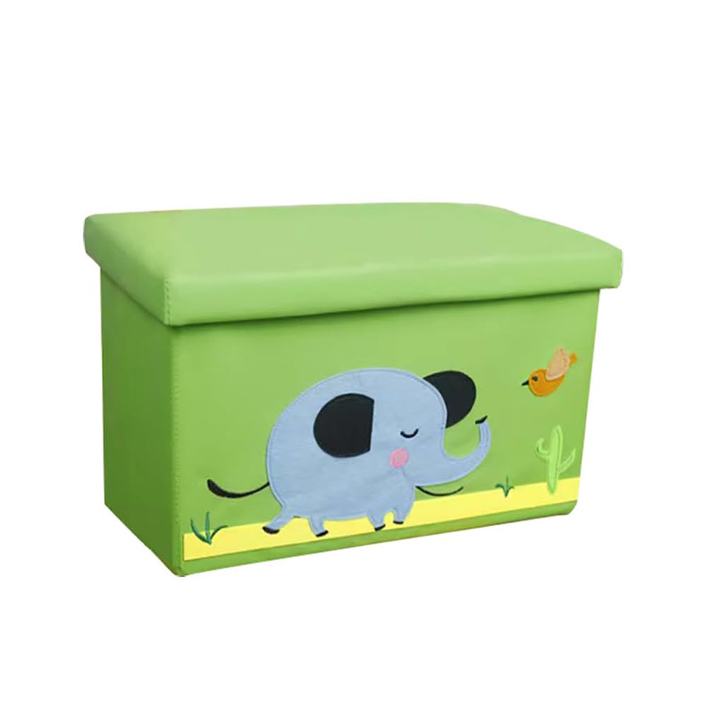 JZLIFE Lidded Storage Bin,Storage Stool,Large and Foldable Organizer Box with Cute Patterns for Kid's Toy,Book and Cloth,Multi-use Basket Storage Box,Toy Chest for Home and Nursery