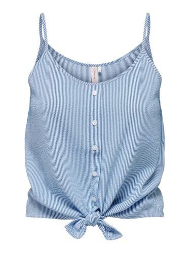 ONLY Damen Onllecey Sl Knot Singlet Noos WVN, Cloud Dancer/Stripes:medium Blue, L