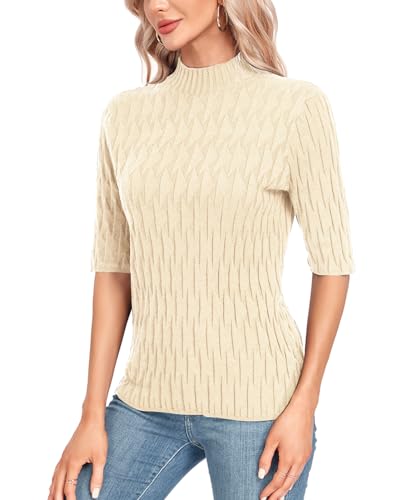 Image of MINTLIMIT Womens Turtleneck Sweaters Short Sleeve 2024 Fall Winter Casual Texture Shirt Blouse Knit Pullover Sweater