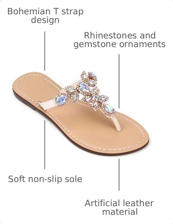 Image of Rhinestone Sandals for Women - Sparkly Jeweled Bling Thong Flip Flops, Dressy Gemstone Flat Sandals for Wedding, Party, Beach & Summer Outfits