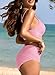Herseas Ribbed Two Piece Bikini High Waisted V Neck Spaghetti Straps Swimwear Push Up Full Coverage Bathing Suit Beach Vacation Clothes for Women Pink Small