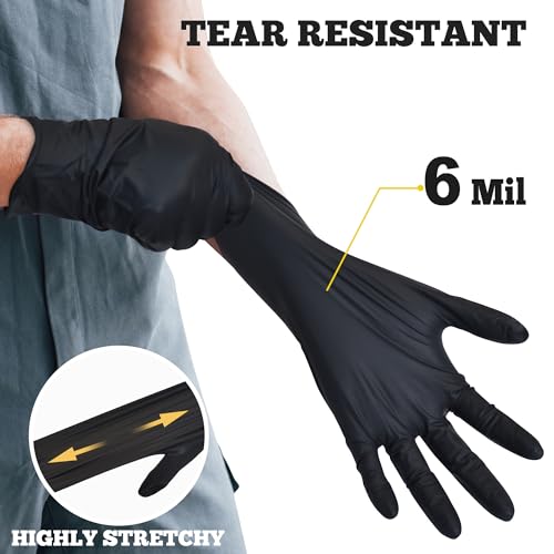 TITANflex Disposable Nitrile Exam Gloves, 6-mil, Black, Heavy Duty Disposable Gloves, Cooking Gloves, Latex Free, Powder Free