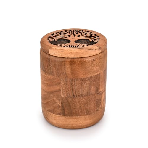 Kimona Bocaux et boîtes alimentaires pour comptoir de cuisine, bocaux de rangement en bois gravés sur le couvercle pour cuisine, café, farine (11,4 x 11,4 x 15,2 cm)