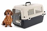 Cage pour Chien   Cage de Transport Chien   Flamingo Fomad Gris foncé   S 40 x 61 x 41 cm   Plastique Robuste   Porte métallique   verrou de sécurité   poignée   gamelle Amovible