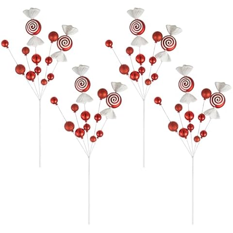 eUty 4 Pcs Christmas Tree Picks, Christmas Candy Ornaments for Christmas Decoration, Red Candy Christmas Tree Picks for Tree Top DIY Wreath Crafts Decor Cover