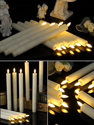 Image of Funtery 48 Pcs Flameless LED Taper Candles Battery Operated Candles Bulk Realistic LED Candlesticks Flickering for Wedding Church Party Home Decor(Ivory,10 Inch,Elegant Style)