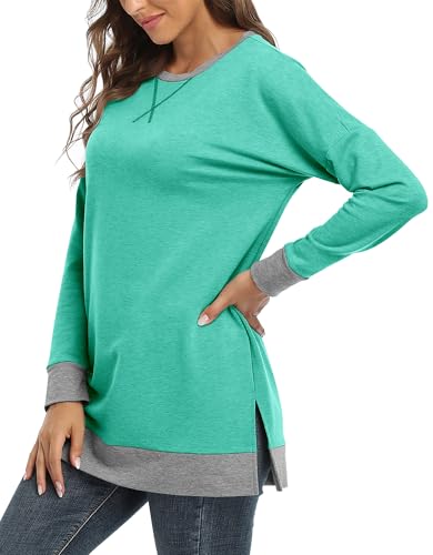 BETTE BOUTIK Women's Drop Long Sleeve Sweatshirts Casual Crewneck Tunic Tops Sweartshirts With Side Slits S-3XL