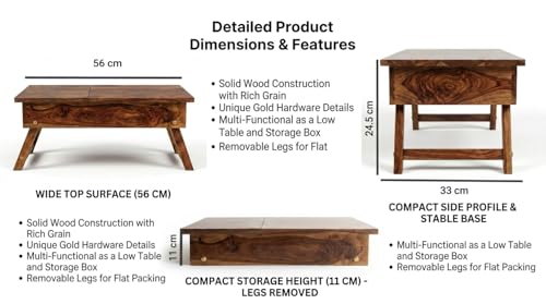 Image of Multifunctional Wooden Foldable Bed Table, 56 cm x 33 cm x 24.5 cm