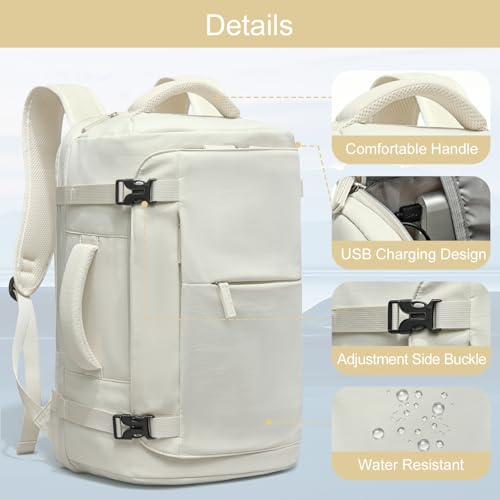 CAMTOP 40L Travel Backpack for Women Men, Lightweight Carry on Backpack for Flight Approved Expandable Personal Item Travel Bag with Makeup Bag Water Resistant Luggage Fits 17.3" Laptop (Beige) - Image 5