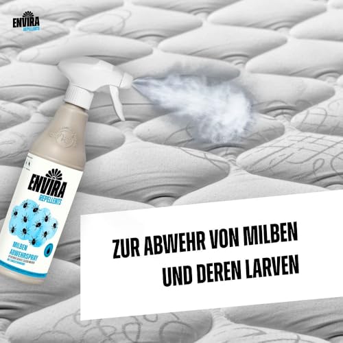 Envira Milben Spray 500 ml + 2 Liter - Effektives Mittel gegen Hausstaubmilben – Langzeitwirkung gegen alle Arten von Milben – Milbenschutz für Matratzen, Bett & Wohnung - Geruchsarm