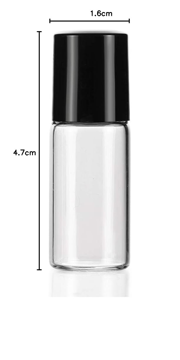 50 sztuk fiolek na próbki z przezroczystego szkła 3 ml do olejków eterycznych, pusta szklana butelka z rolką ze stali nierdzewnej 3/4 dram szklane fiolki na perfumy rolka na pojemniku, otwieracz, zakraplacz w zestawie