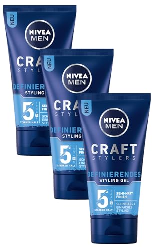 Nivea Men Craft Stylers Definierendes Styling Gel, Haargel mit Semi-matt Finish, schnelles und einfaches Haarstyling mit starkem Halt, 1er-Pack (1 x 150 ml) (Packung mit 3)