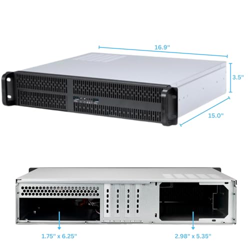 Gabinete para servidor 2U, compatible con motherboard Micro-ATX, 4 bahías HDD de 3.5"/2.5", 1 bahía de 5.25", ventiladores traseros de 80 mm, dimensiones 16.9" x 3.5" x 15.0" miniatura 5