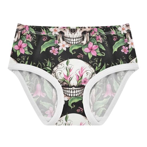 Funny Skulls Pink Flowers Black Girls Underwear Toddlers 2t Cotton Panties Little Girl Personalized Undies Kids Briefs