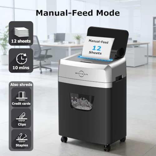 Image of BONSEN 160-Sheet Autofeed Micro-Cut Heavy Duty Paper Shredder for Office