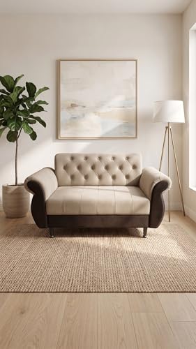 Image of RECTART Modern Tufted 5-Seater Sofa Set | Premium Upholstered Fabric Sofa | Living Room Furniture Set with Solid Wood Base | Beige
