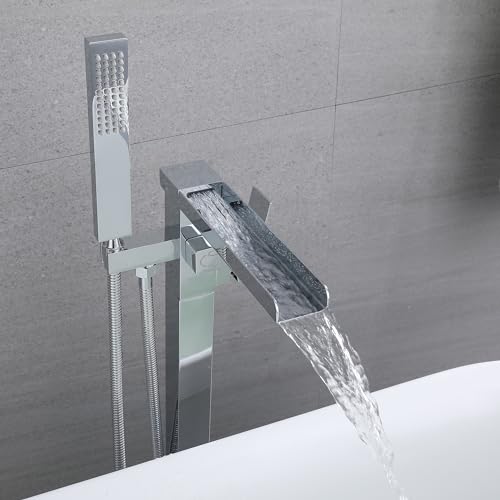 Robinet de baignoire îlot sur pied chromé avec douchette anticalcaire chic