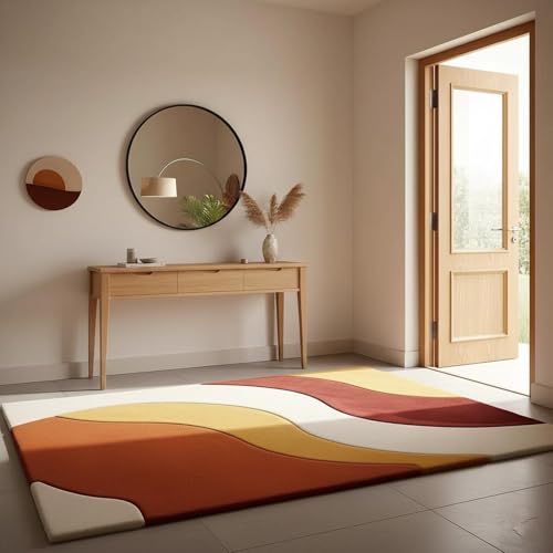 Image of Hand Tufted Wool Rug 6x8 Ft - Modern Irregular Shape Carpet, 1 Inch Thick Pile, Anti-Skid Backing, Soft Handmade Woolen Area Rug for Living Room, Bedroom, Hall Decor