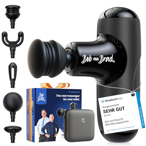 BOB AND BRAD Q2 Mini Massagepistole Tiefengewebe Percussion Massagegerät mit 5 Aufsätzen & Koffer Elektrische Massage Gun für Rücken & Beine Ultra-Leise & Klein Ideal für Büro & Sport