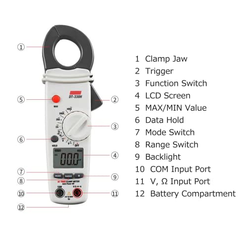 QDTimes QD-DT-330H Multímetro de Pinza Digital True RMS 400A con Pantalla Retroiluminada miniatura 6