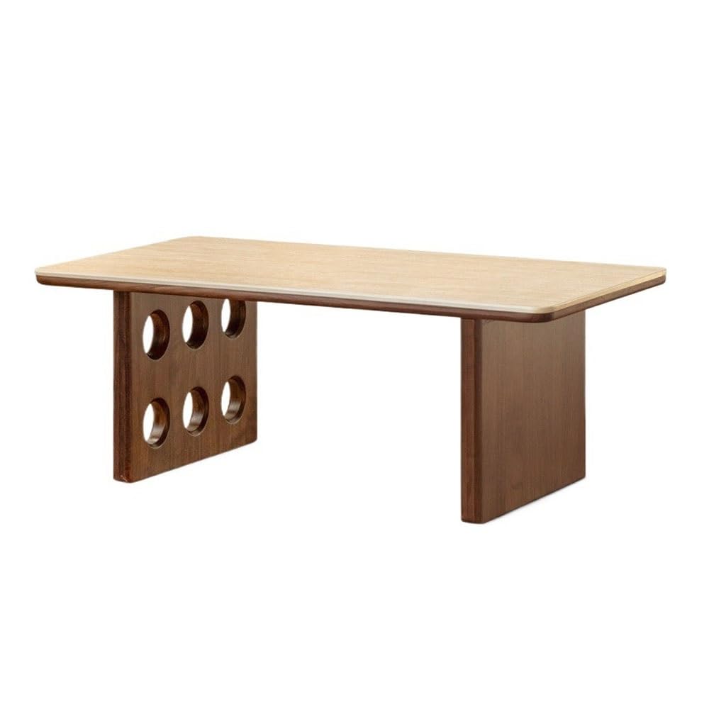 ZTHYSHOZ Side Table Wooden Coffee Table with Stone Top Round Hollowed Square Base 2 (Small)