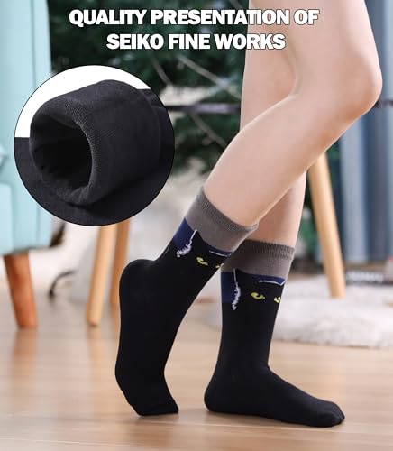 Image of SDBING Womens Cat Socks Cute Gifts Animal Soft Breathable Thin Cotton Casual Crew Socks 5 Pairs