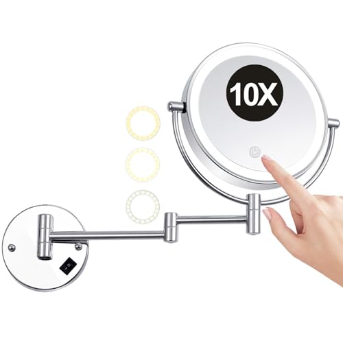 Washcadg 8�C���` �Ǌ|�� ���� 1X/10X �g�勾 LED ���C�N�A�b�v�~���[ �^�b�`�t�� 3�F���C�g ���� �z�e�� �܂肽���ݎ� HD �V�F�[�r���O�~���[�A�V���o�[�A�v���O�C��