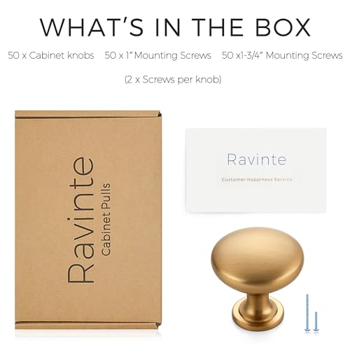Image of Ravinte 50 Pack Kitchen Cabinet Knobs and Drawer Pulls - Champagne Bronze Door Handles for Dresser Drawers