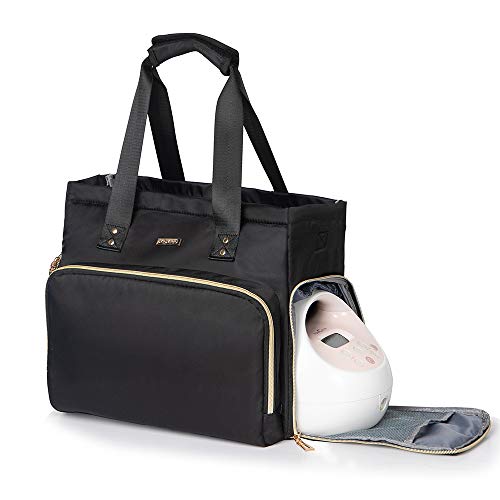 MOMIGO Breast Pump bag, Diaper Tote Bag - Detachable Double Layer Bag with Laptop Sleeve and Insulation Pocket Fit Most Breast Pump