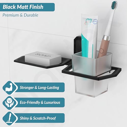 Image of Plantex 304 Stainless Steel 2in 1 Soap Holder and Brush Stand for Wash Basin /Bathroom Organizer for Soap Stand and Toothbrush Holder (Cute - Black)