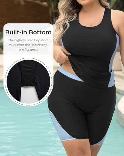 Image of Daci Women Plus Size Swimwear Athletic One Piece Swimsuits Boyleg Bathing Suit