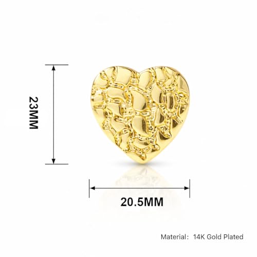 Image of 18K Gold Plated Rough Textured Heart Shape Nugget Stud Gold Earrings For Men /Women Unisex Hypoallergenic Jewelry