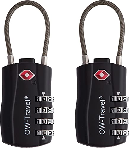 OW-Travel Candado Combinacion Cable Acero Flexible Anti robo. Candado maleta TSA numerico 4 Digitos. Candados mochila y maletas. Candado Taquilla Gimnasio. TSA candado seguridad equipaje Negro 2