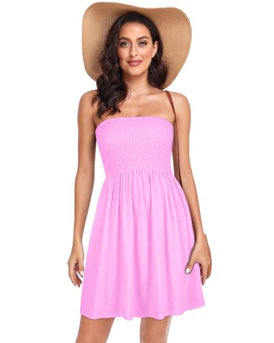 Image of Summer Dress for Women Beach Boho Strapless Cover Ups Off Shoulder Floral Sundresses