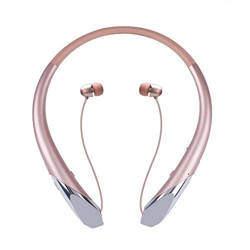 Bluetooth Headphones, Wireless Retractable Earbuds Neckband Headset Sports Noise Cancelling Stereo Earphones