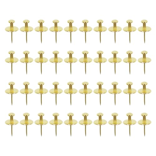 Image of Double Headed Picture Hangers Nails,TTZEZE Zinc Alloy Small Head Hanging Nail,Decorative Nail Push Pins,Small Head Hanging Photo Hook Thumb Tacks Gold 40PCS