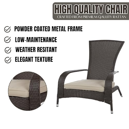 DEVOKO Patio Wicker Adirondack Style Armchair for Porch, Lawn, Garden, Backyard, Balcony, Deck, Pool, Indoor, Outdoor (Brown & Cream)