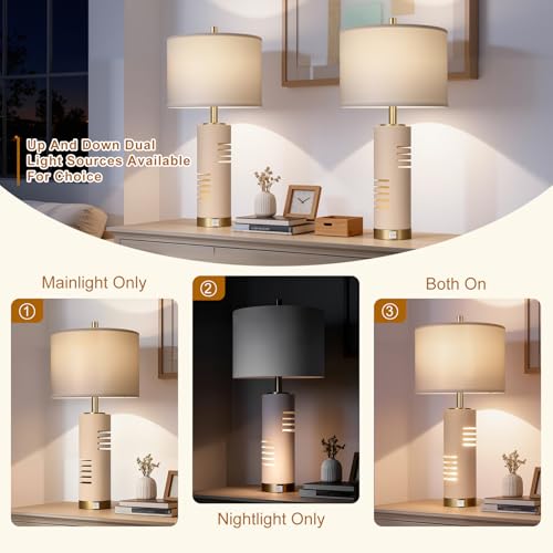 Lámparas de mesa de noche set 2 27.5 pulg Beige miniatura 3