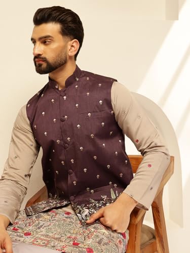 Image of SOJANYA (Since 1958 Men's Silk Blend Exquisite Daman Embroidered Nehru Jacket