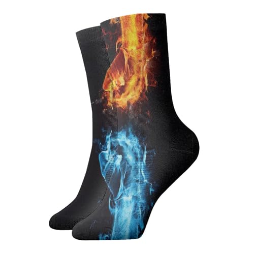 QAZWZML Calcetines estampados de boxeo de hielo y fuego, calcetines casuales y cálidos, adecuados para el hogar diario o actividades al aire libre