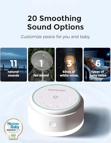 Image of Momcozy Sound Machine for Baby | Portable White Noise Sound Machine for Sleep Rechargeable | 20 Sleep Sounds White Noise Machine with Nursery Night Light | Travel Sleep Sound Machine Battery Based
