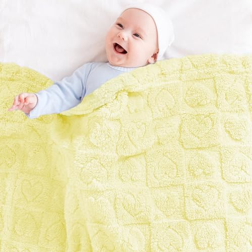 Image of Yurhap Fleece Baby Blanket Heart Checkered Blanket, Ultra Soft Cozy Baby Blankets for Girls Boys, Fluffy Infant Toddler Newborn Receiving Blankets for Crib Stroller 30 inchx40 inch (Yellow)