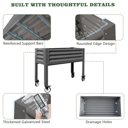 Image of Anleolife Rolling Elevated Raised Garden Bed with Wheels, Quartz Grey