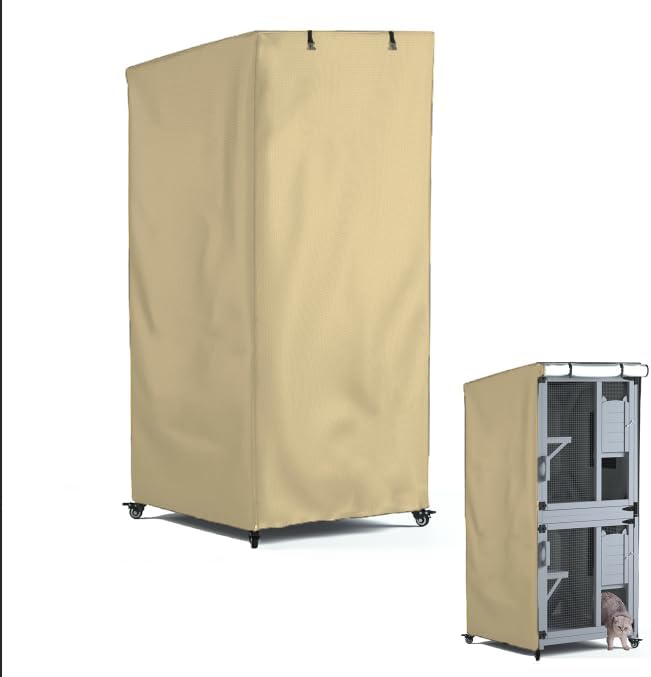Outdoor Cat House Cover, Extremely Waterproof Feral Cattery Cat Cover, Cat Enclosure Cover, Large Cat Cage Condo/Cat House Cover - 32" L x 32" W x 71" H,Khaki (Cover only)